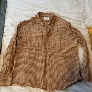 Old Navy Tan and Black Checkered Flannel Shirt
